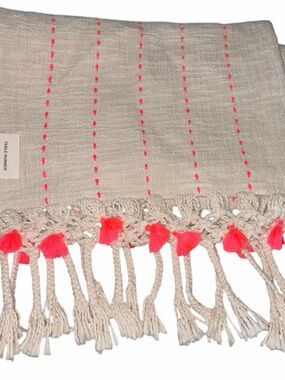 NWT Anthropologie Table Runner 16" x 90" NEW Ivory Coral Accents Fringe Summer